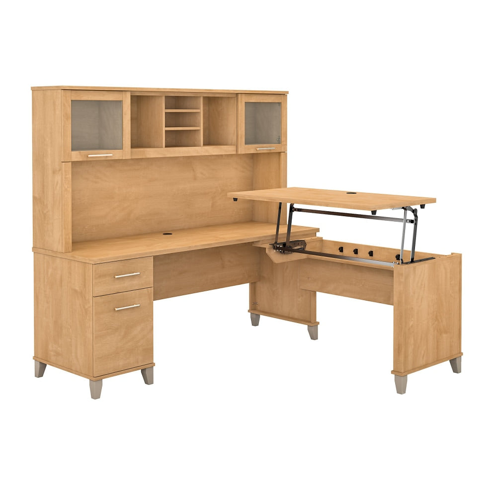 Bush Furniture Somerset 3 Position Sit to Stand L Shaped Desk With Hutch, 72inW, Maple Cross, Standard Delivery