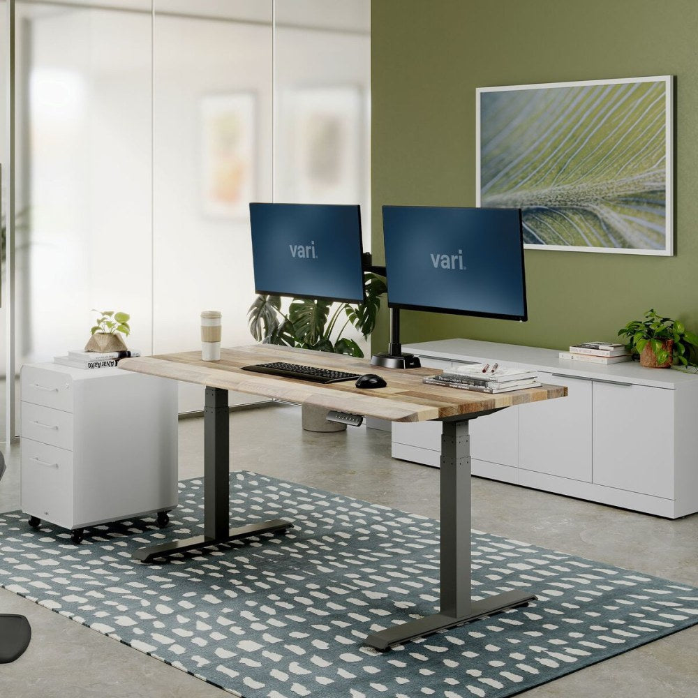 VARI Electric Standing Desk With ComfortEdge, 60inW, Reclaimed Wood