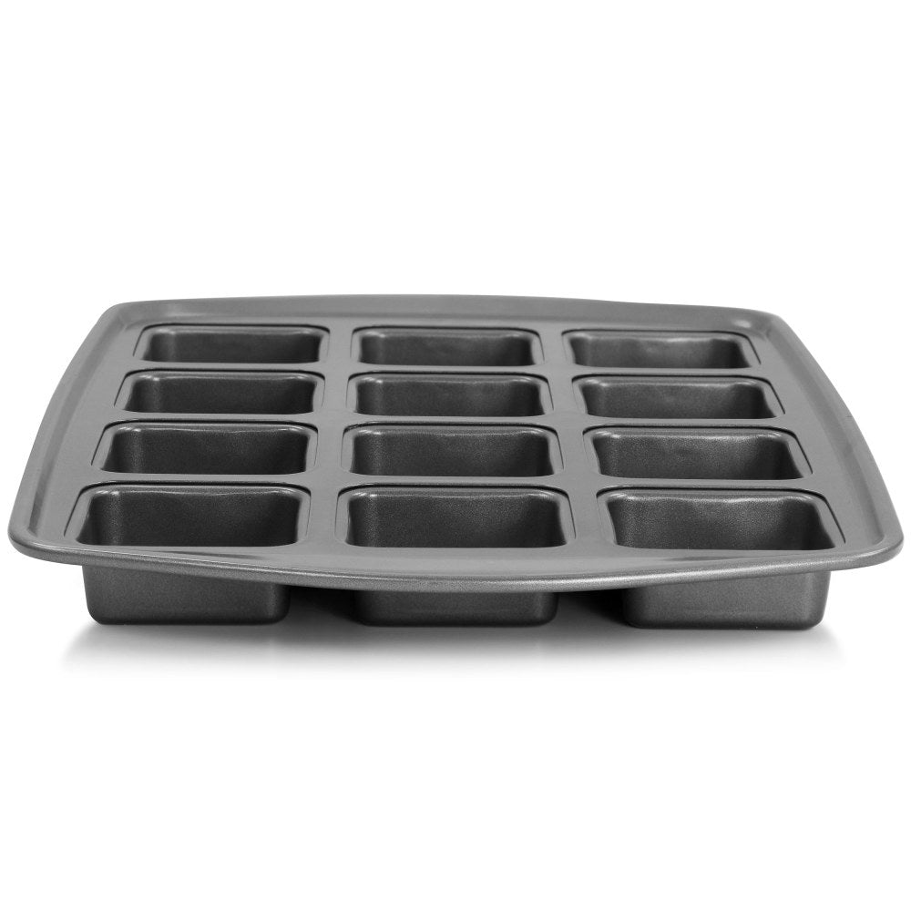 Gibson Bakers Friend 12-Cup Non-Stick Steel Brownie Pan, 1-1/4inH x 11-1/2inW x 17inD, Gray