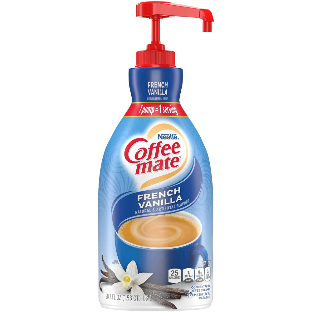 Coffee Mate French Vanilla Concentrated Coffee Creamer Pump, 1.5 L, Carton Of 2 Bottles