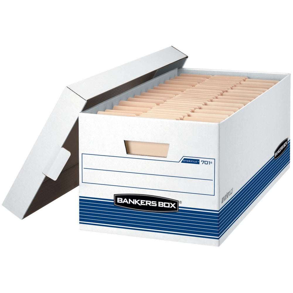 Bankers Box Stor/File Medium-Duty Storage Boxes With Lift-Off Lids, Letter Size, 10in x 12in x 24in, White/Blue, Case Of 20