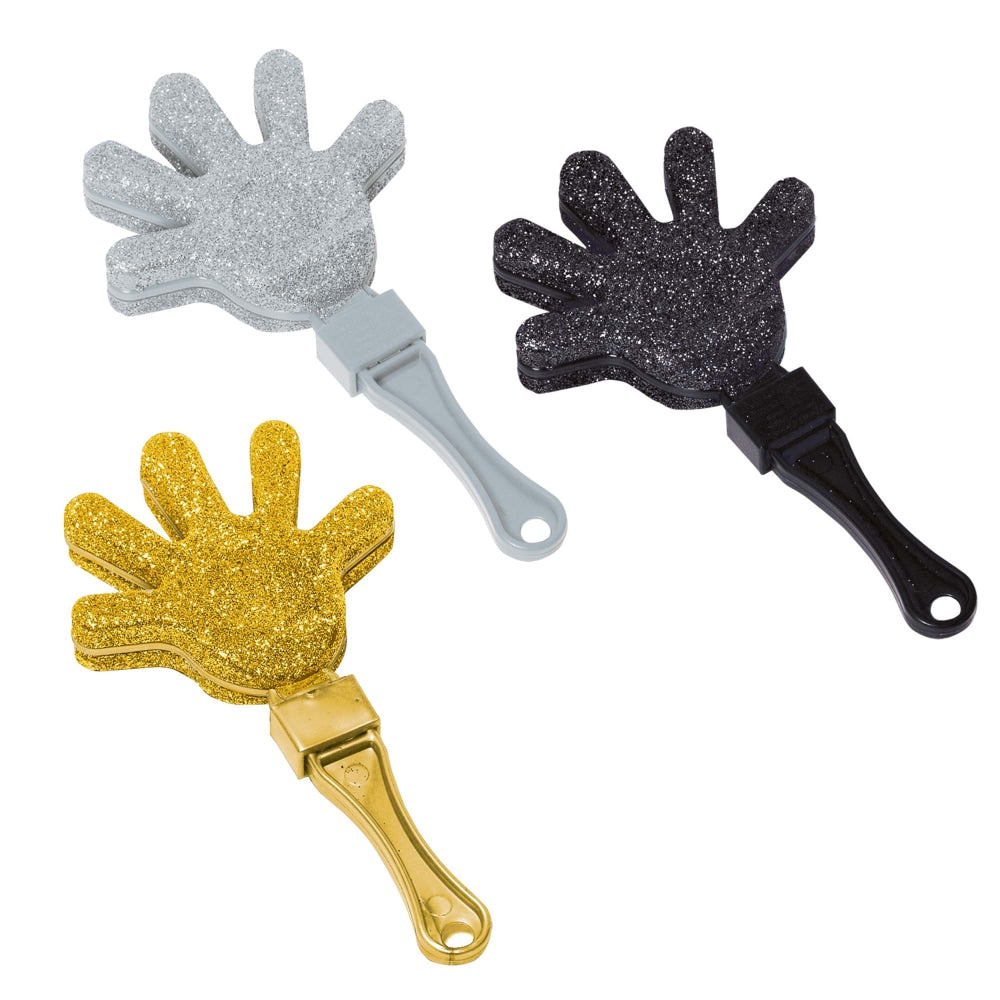 Amscan New Years Glitter Hand Clappers, 7in, Multicolor, 12 Clappers Per Pack, Case Of 2 Packs