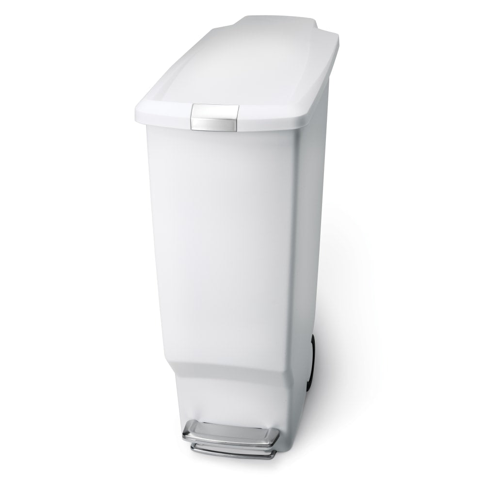 simplehuman Slim Plastic Step Trash Can, 25 1/4inH x 10 1/4inW x 19 5/16inD, 10.57 Gallons, White