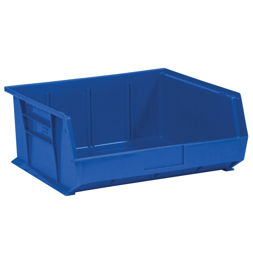 Partners Brand Plastic Stack & Hang Bin Boxes, Medium Size, 14 3/4in x 16 1/2in x 7in, Blue, Pack Of 6