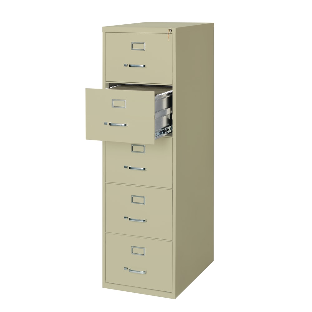 WorkPro 26-1/2inD Vertical 5-Drawer Legal-Size File Cabinet, Putty