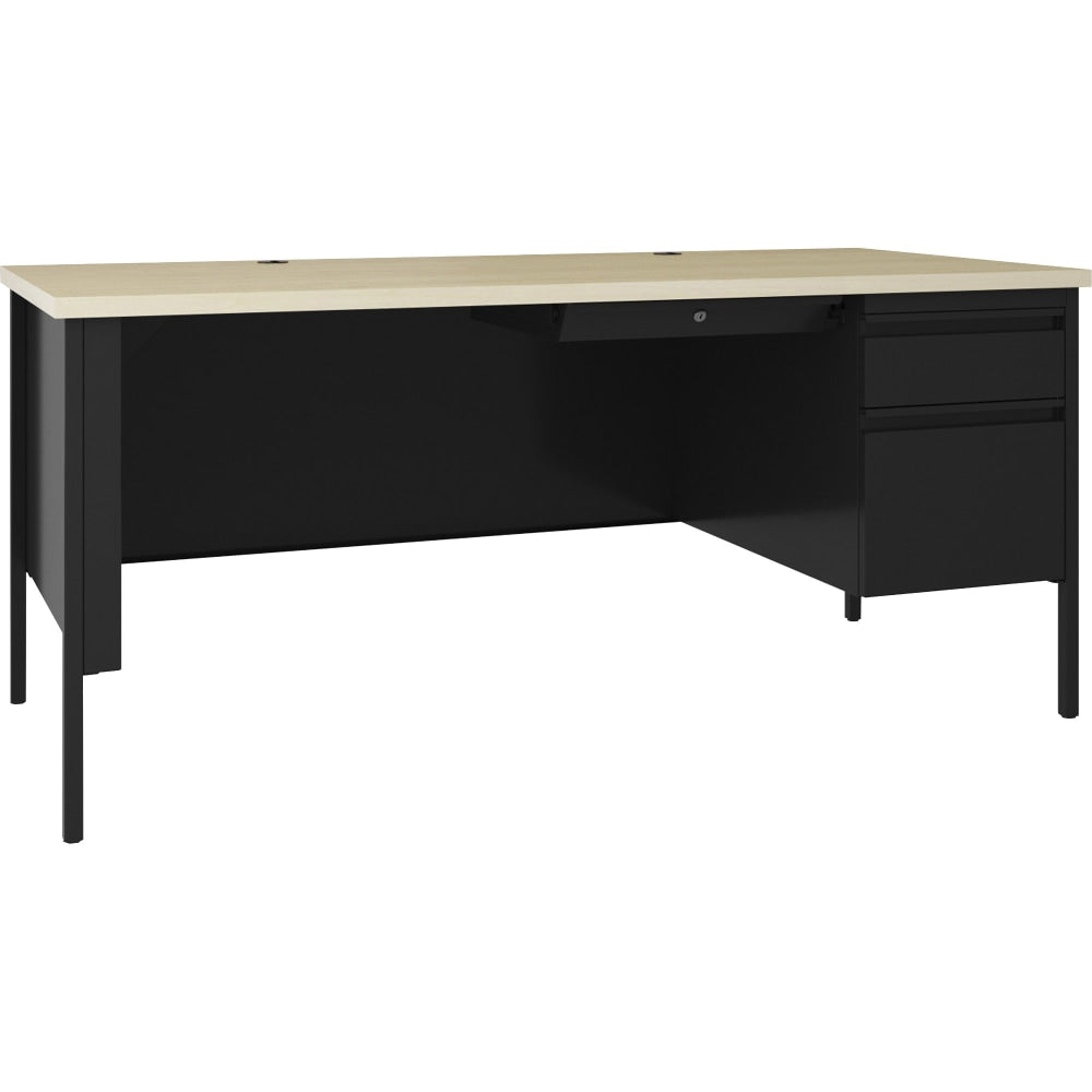 Lorell Fortress 69inW Right-Pedestal Teachers Computer Desk, Black Maple