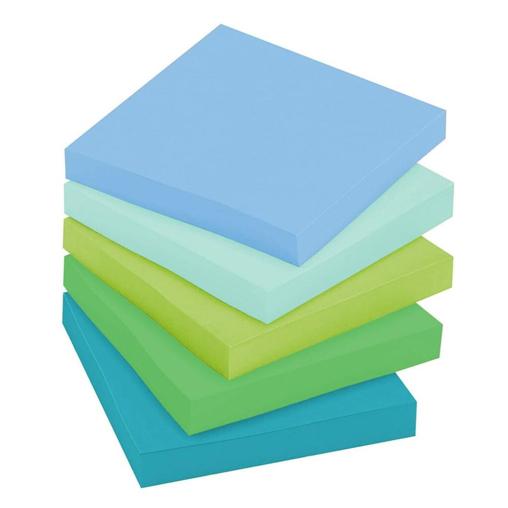 Post-it Recycled Super Sticky Notes, 3 in. x 3 in., 12 Pads, 90 Sheets/Pad, 2x the Sticking Power, Oasis Collection, Recycled