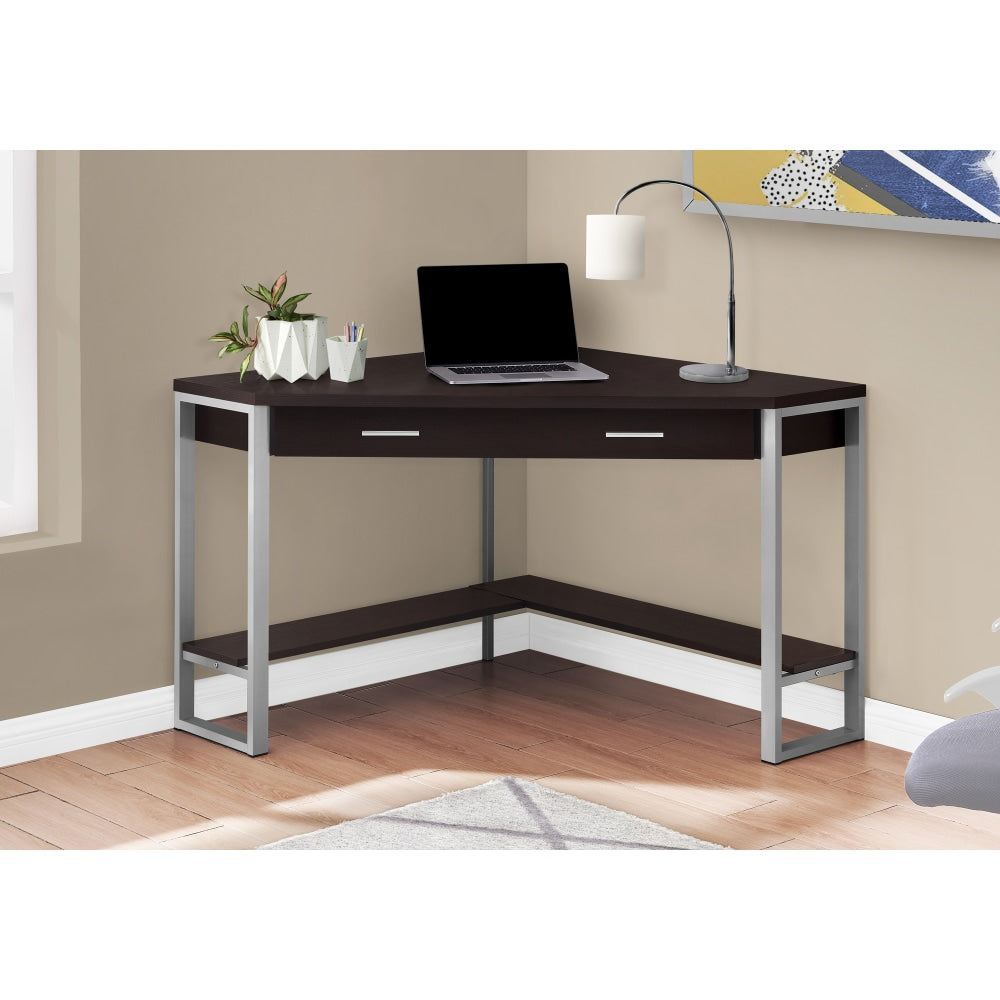 Monarch Specialties Jordan 42inW Corner Computer Desk, Espresso/Silver