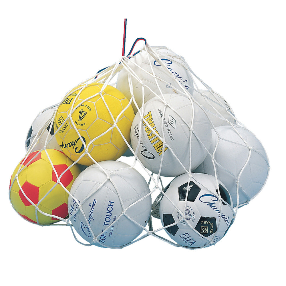 Champion Sports Nylon Ball Carry Bags, 36inH x 24inW x 4inD, White, Pack Of 6 Bags