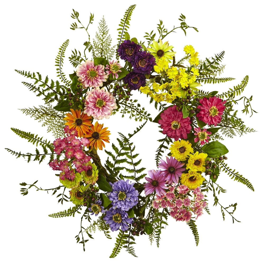 Nearly Natural Polyester Mixed Flower Wreath, 22in, Multicolor