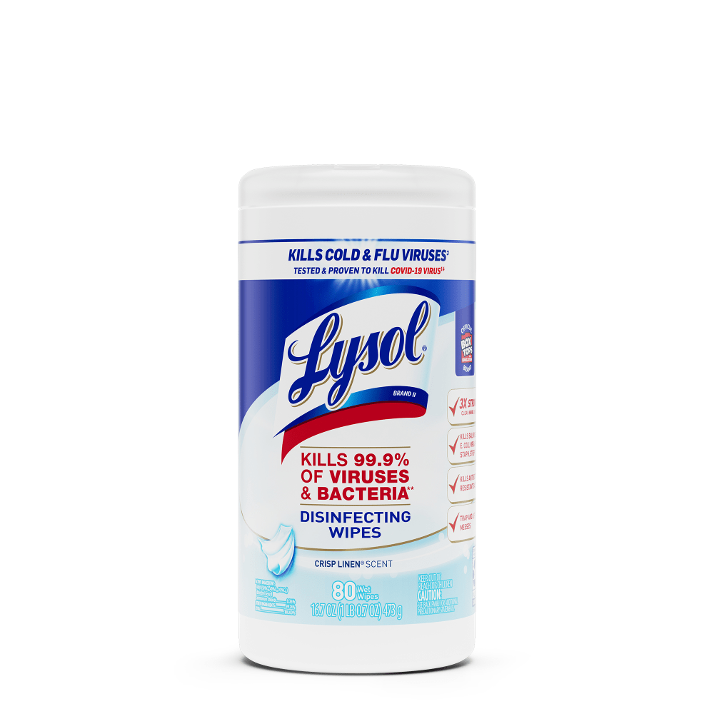 Lysol Disinfecting Wipes - Crisp Linen Scent - 7in Length x 7.25in Width - 80 / Canister - 6 / Carton - White