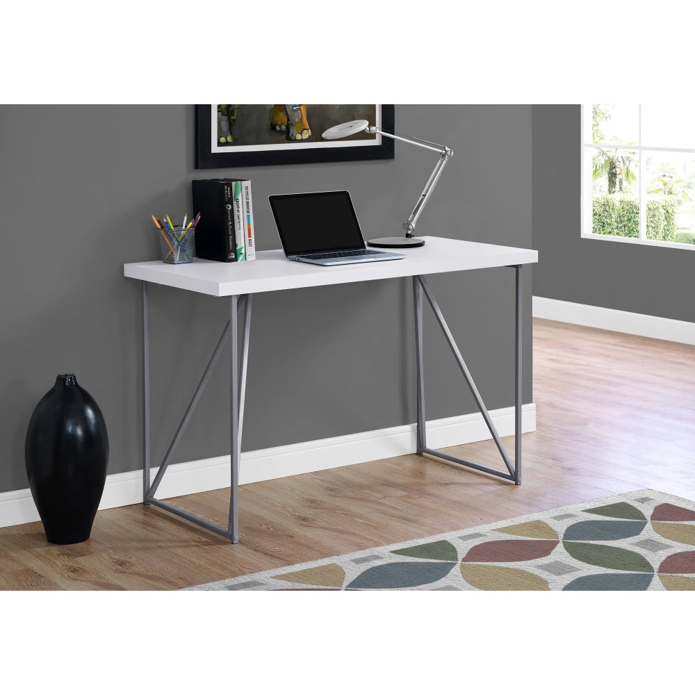 Monarch Specialties 48inW Computer Desk, White/Silver