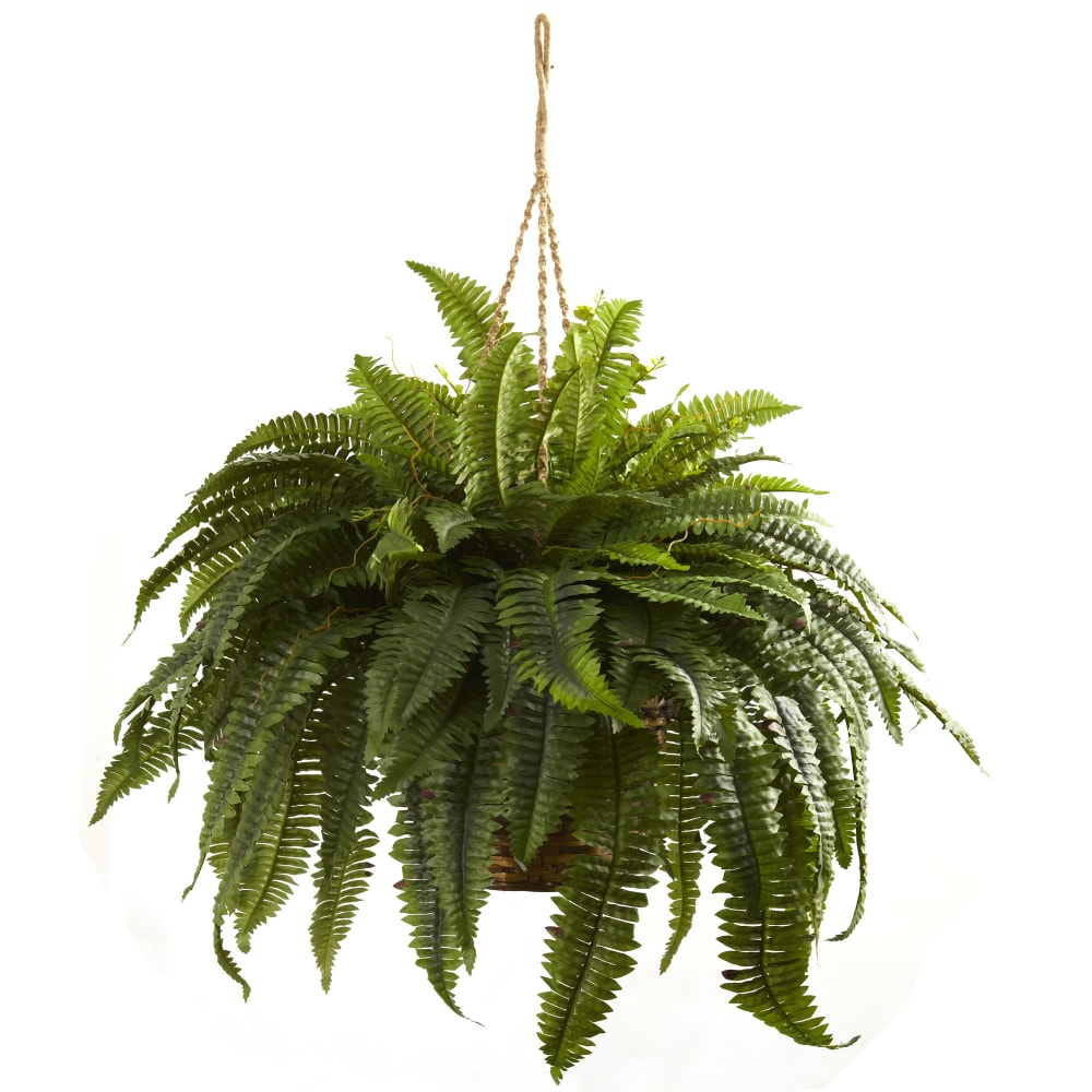 Nearly Natural 29inH Double Giant Boston Fern Hanging Basket, Green/Brown