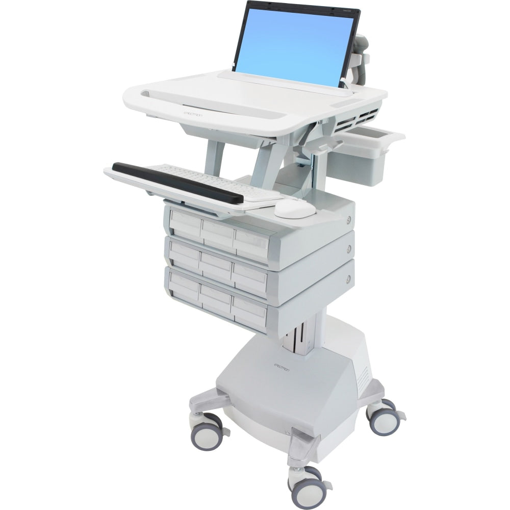 Ergotron StyleView Laptop Cart Desk Workstation SLA Powered, 9 Drawers, 50-1/2inH x 17-1/2inW x 30-3/4inD, White/Gray