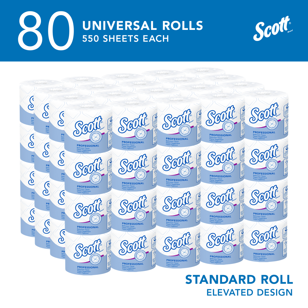 Scott Professional Standard Roll 2-Ply Toilet Paper, 25% Recycled, 550 Sheets Per Roll, Pack Of 80 Rolls