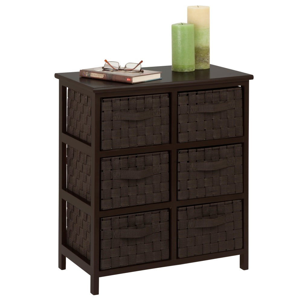 Honey-can-do TBL-03759 Woven Strap 6 Drawer Chest with Wooden Frame - 21.5in x 12in x 24in - 6 x Drawer(s) - Espresso Black - Wood, Natural Wood, Fabric