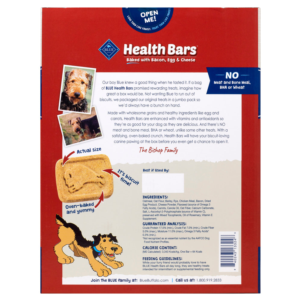 Blue Buffalo Health Bars Crunchy Dog Treat Biscuits, 5 Lb, Bacon Egg & Cheese