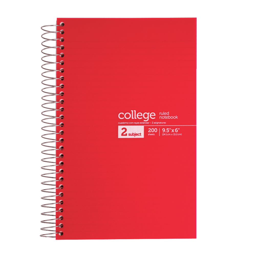 Office Depot Brand Notebook, 9 1/2in x 6in, 2 Subjects, College Ruled, 400 Pages (200 Sheets), Assorted Colors