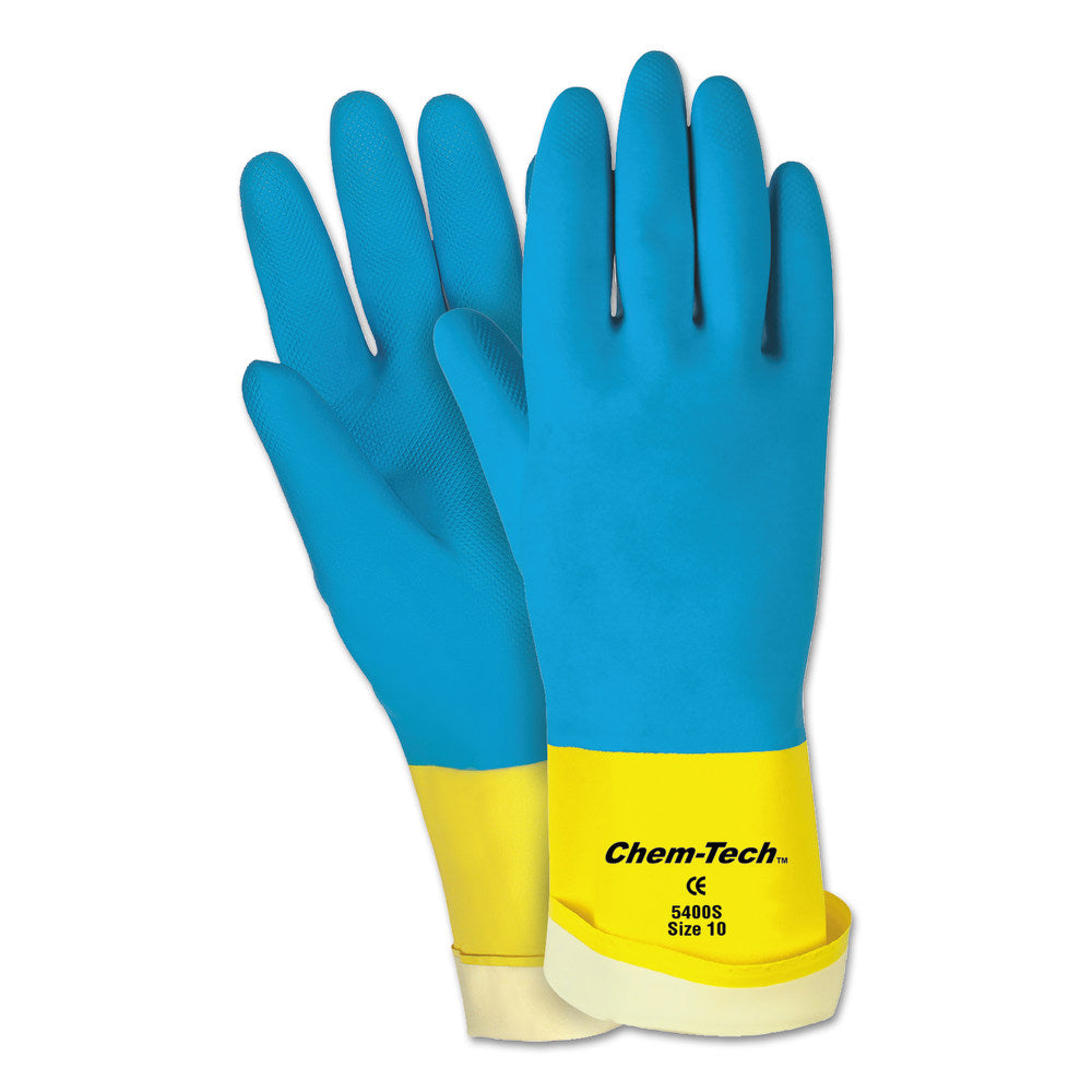 Memphis Glove Unsupported Neoprene-Over-Latex Gloves, X-Large, Blue/Yellow, Pack Of 12