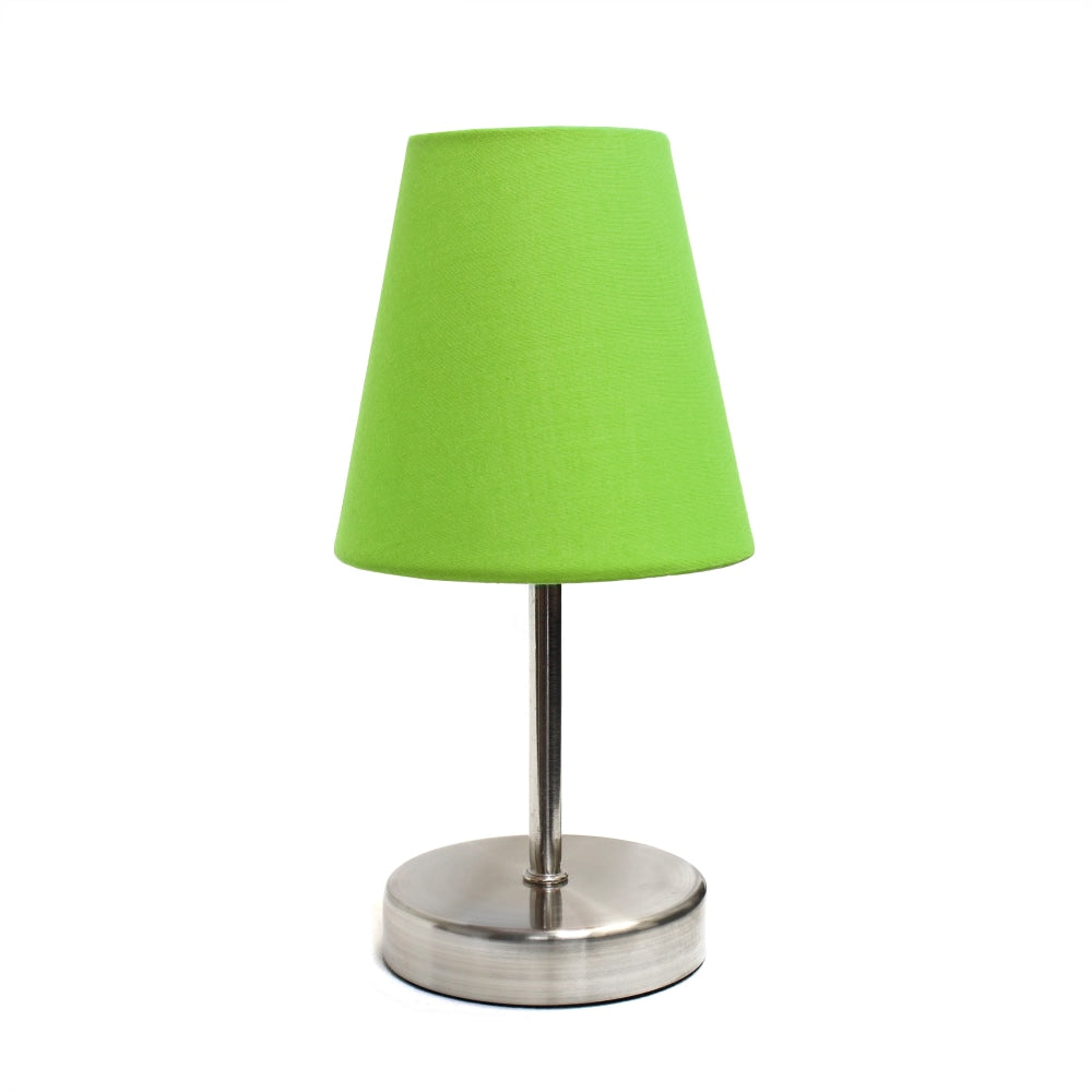 Simple Designs Mini Basic Table Lamp with Fabric Shade, 10-3/5inH, Green/Sand Nickel