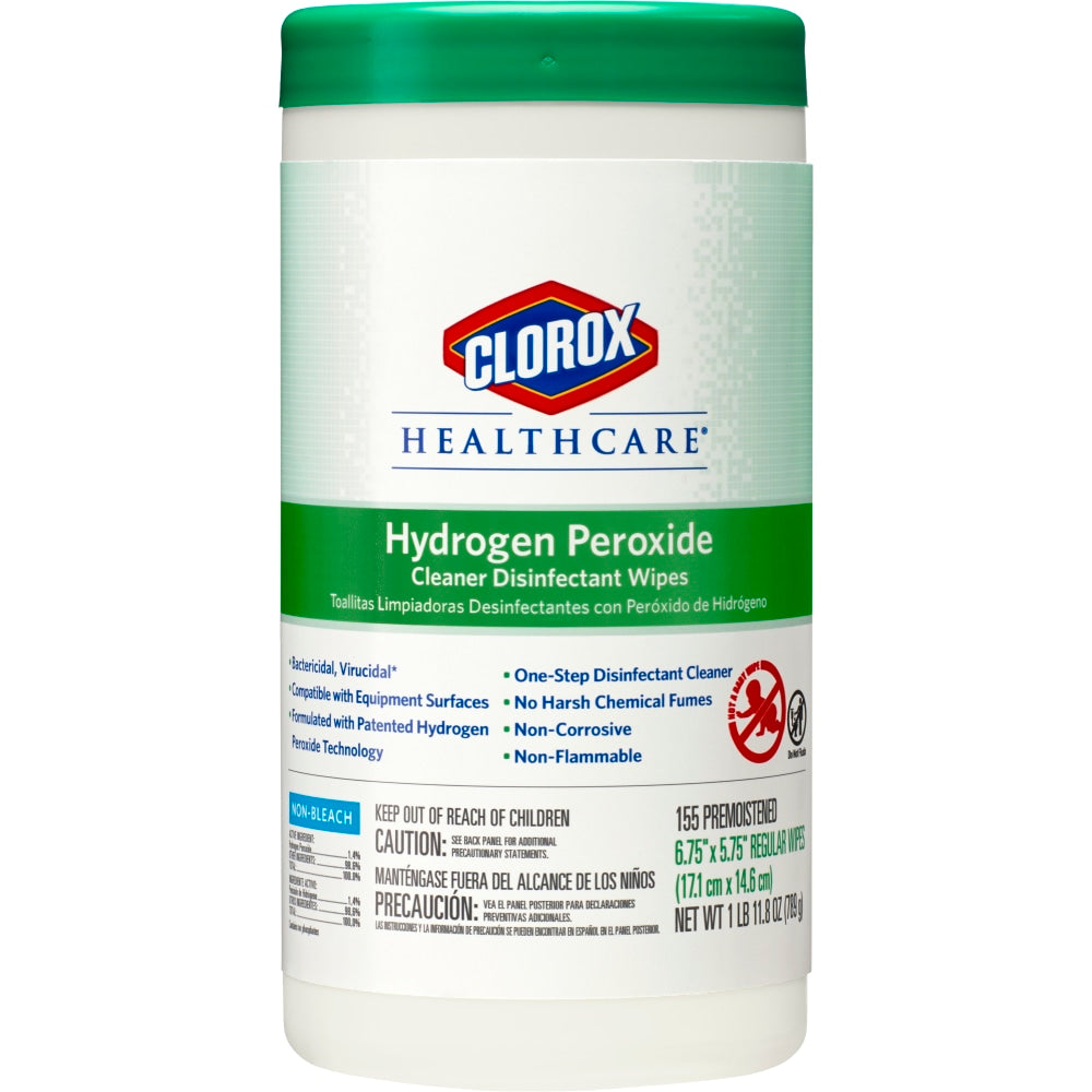 Clorox Healthcare Hydrogen Peroxide Disinfecting Wipes, 5 3/4in x 6 3/4in, Canister Of 155 Wipes