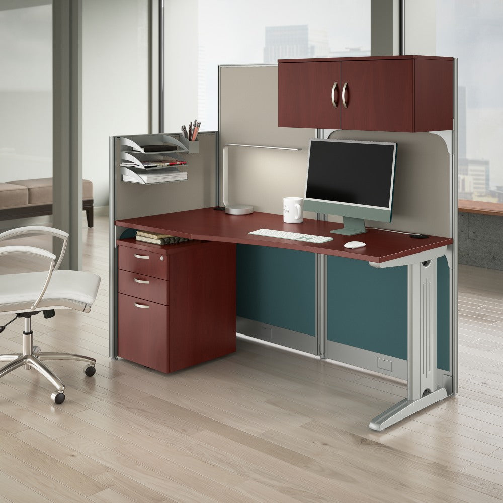 Bush Business Furniture Office In An Hour Straight Workstation with Storage & Accessory Kit,Hansen Cherry Finish, Standard Delivery