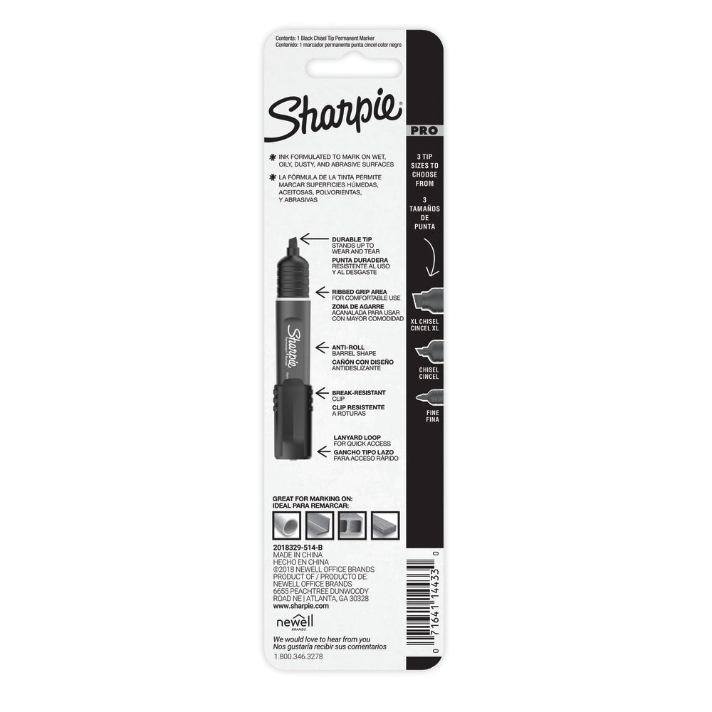 Sharpie Pro Permanent Marker, Chisel Tip, Black Ink, Gray Barrel