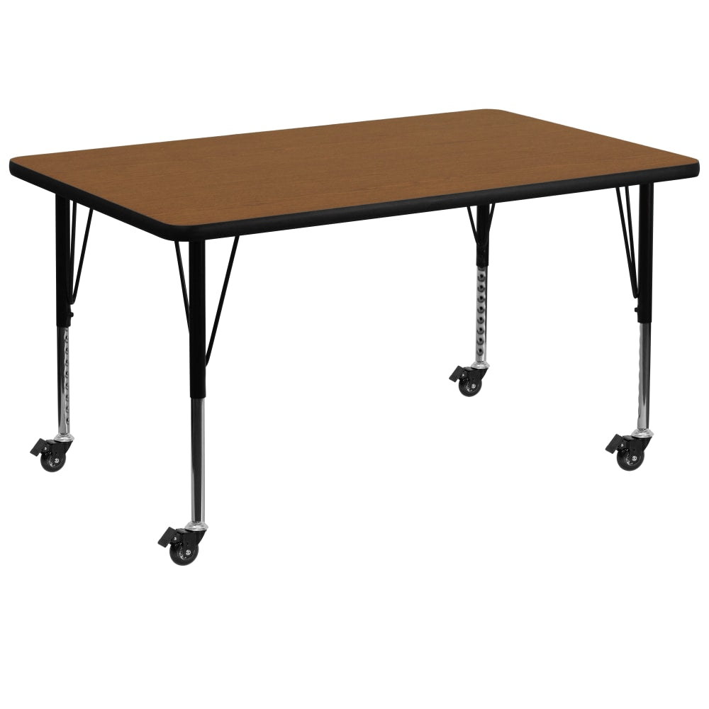 Flash Furniture Mobile Rectangular HP Laminate Activity Table With Height-Adjustable Short Legs, 25-1/2inH x 36inW x 72inD, Oak