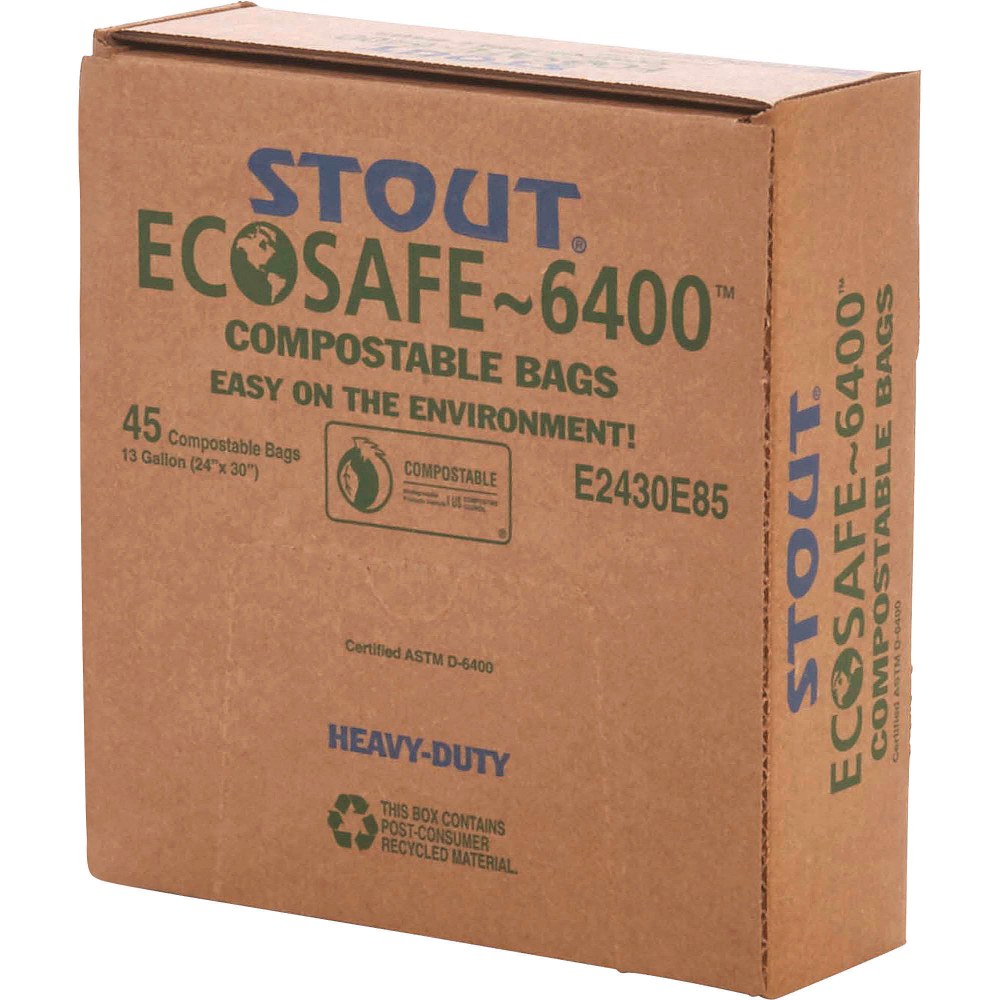 EcoSafe-6400 Compostable Compost Bags, 0.85 mil, 13-Gallon, Green, Box Of 45