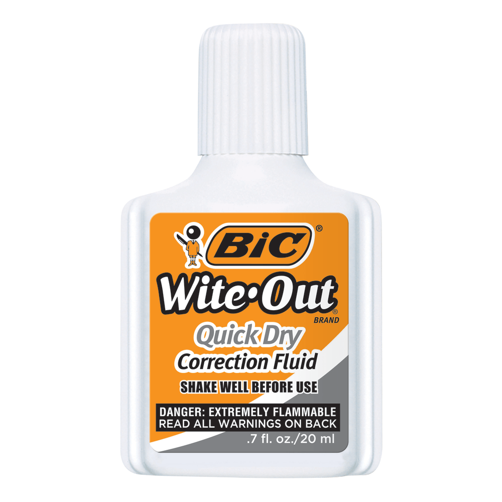 BIC Wite-Out Quick-Dry Correction Fluid, 20 mL Bottles, White, Pack Of 2