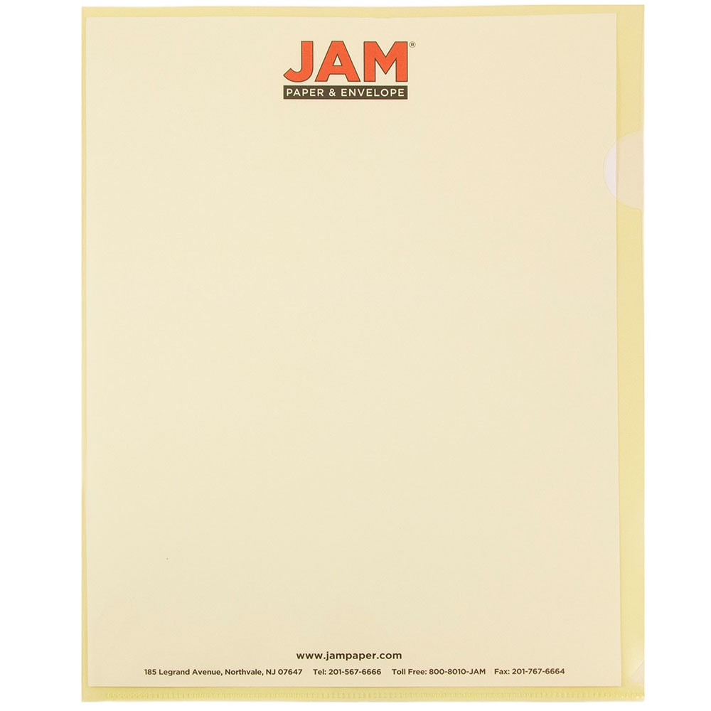 JAM Paper Plastic Sleeves, 9in x 11 1/2in, 1in Capacity, Yellow, Pack Of 12