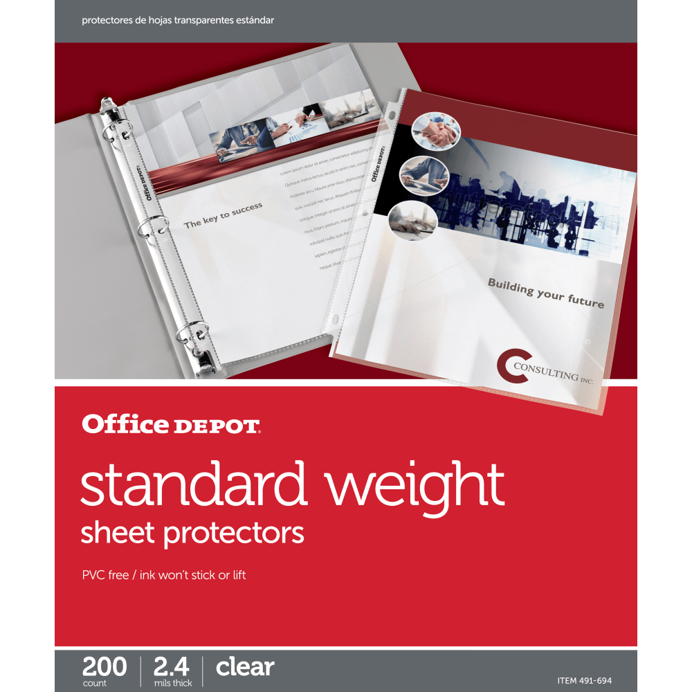 Office Depot Brand Standard Weight Sheet Protectors, 8-1/2in x 11in, Clear, Pack Of 200