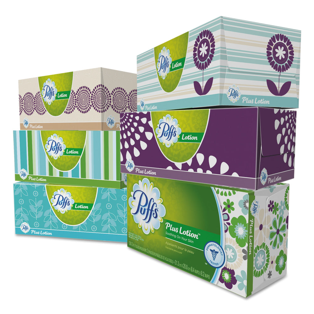 Puffs Plus Lotion 2-Ply Facial Tissues, White, 124 Tissues Per Box, Pack Of 24