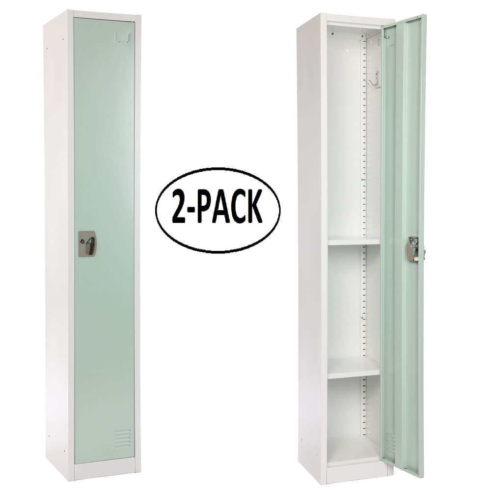 Alpine 1-Tier Steel Lockers, 72inH x 12inW x 12inD, Misty Green, Set Of 2 Lockers