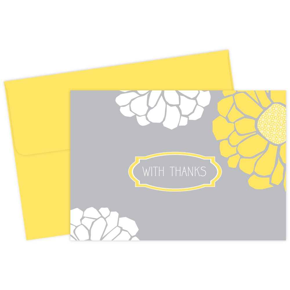 Great Papers! Thank You Note Cards, 4.875in x 3.375in, Sunny Flowers, Gray/Yellow, Pack Of 24