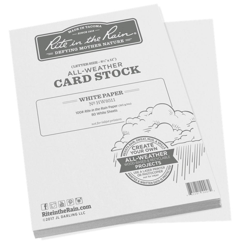 Rite In The Rain All-Weather Card Stock, White, Letter (8.5in x 11in), 100 Lb, Pack Of 80