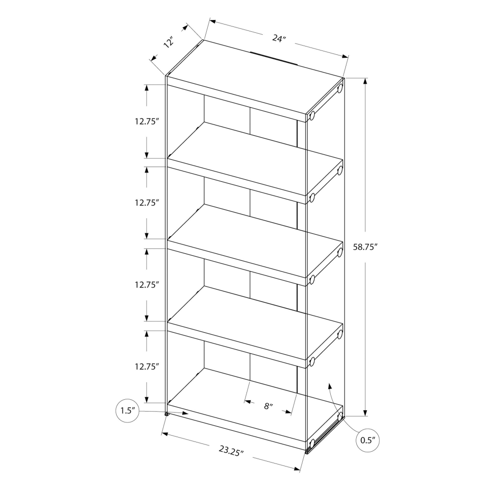 Monarch Specialties Open-Concept 60inH 5-Shelf Bookcase, Glossy White