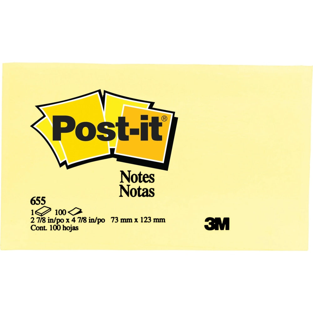 Post-it Notes Original Notepads - 3in x 5in - Rectangle - 100 Sheets per Pad - Unruled - Canary Yellow - Paper - Self-adhesive, Repositionable - 24 / Bundle