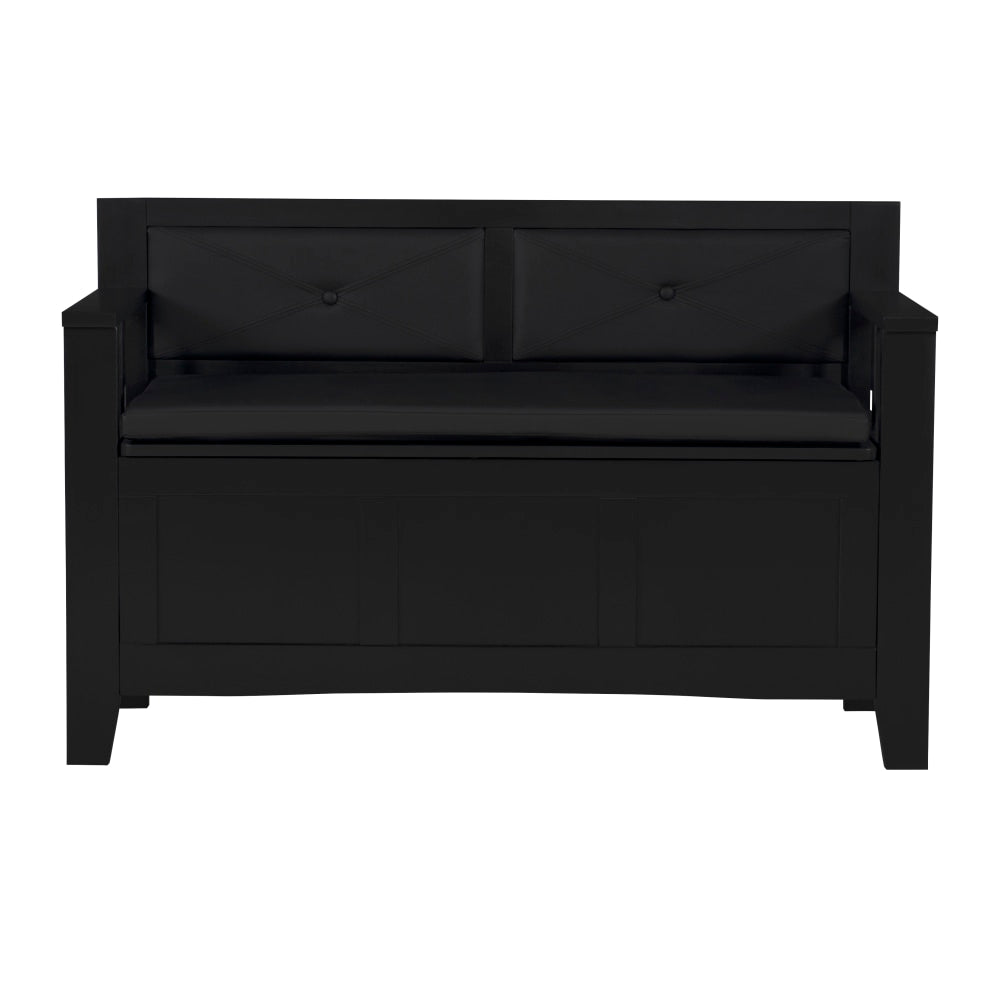 Linon Finn Padded Storage Bench, 28-3/4inH x 44-1/2inW x 17-1/2inD, Black