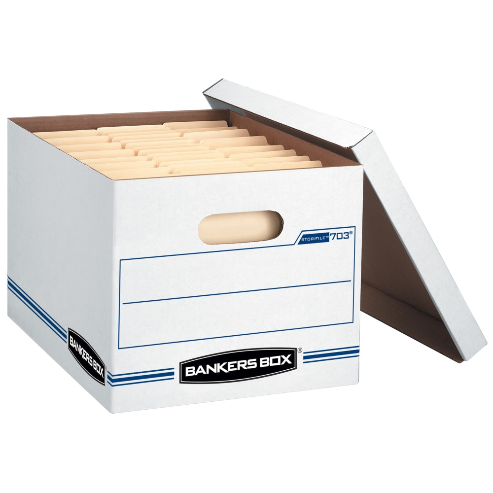 Bankers Box Stor/File Standard-Duty Storage Boxes With Lift-Off Lids And Built-In Handles, Letter/Legal Size, 10 x 12in x 15in, 60% Recycled, White/Blue, Pack Of 10