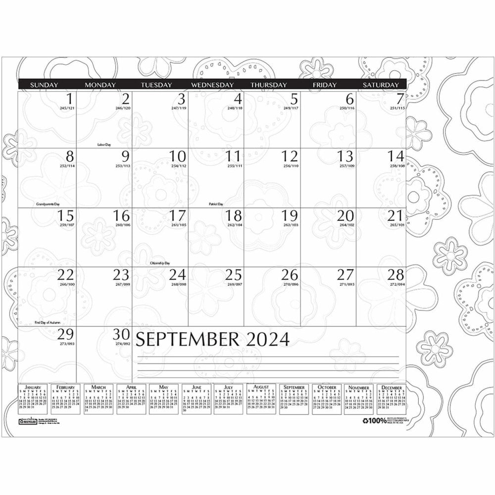 House of Doolittle Academic Doodle Monthly Desk Pad Calendar, 22in x 17in, Black, August 2022 to July 2023