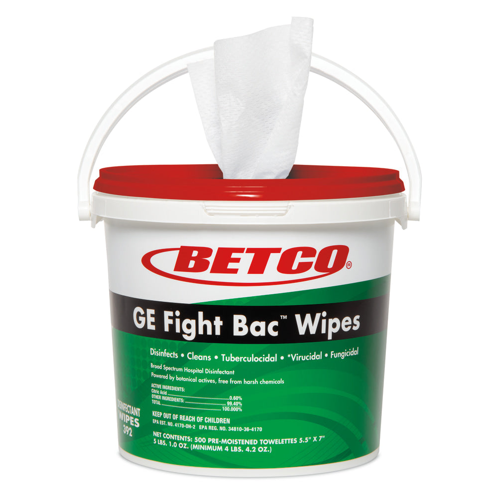 Betco GE Fight Bac Disinfectant Wipes, Fresh Scent, Bucket Of 500 Wipes