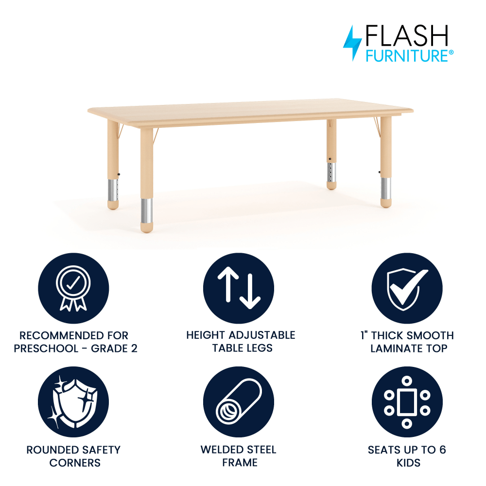 Flash Furniture Height-Adjustable Activity Table, 23-1/2inH x 23-5/8inW x 47-1/2inD, Natural