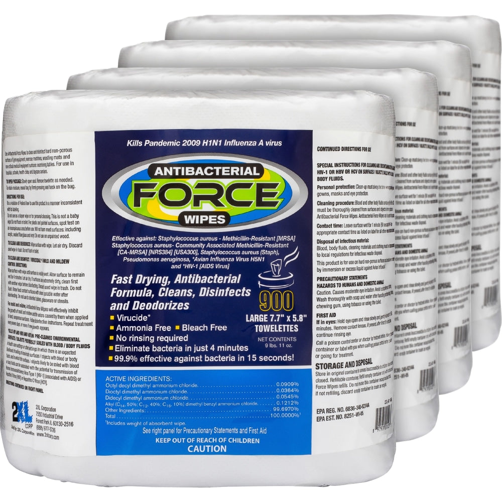 2XL Antibacterial Force Wipes Bucket Refill - 900 / Bag - 4 / Carton - Non-irritating, Soft, Hygienic, Durable, Absorbent, Anti-bacterial, Disposable, Disinfectant - White