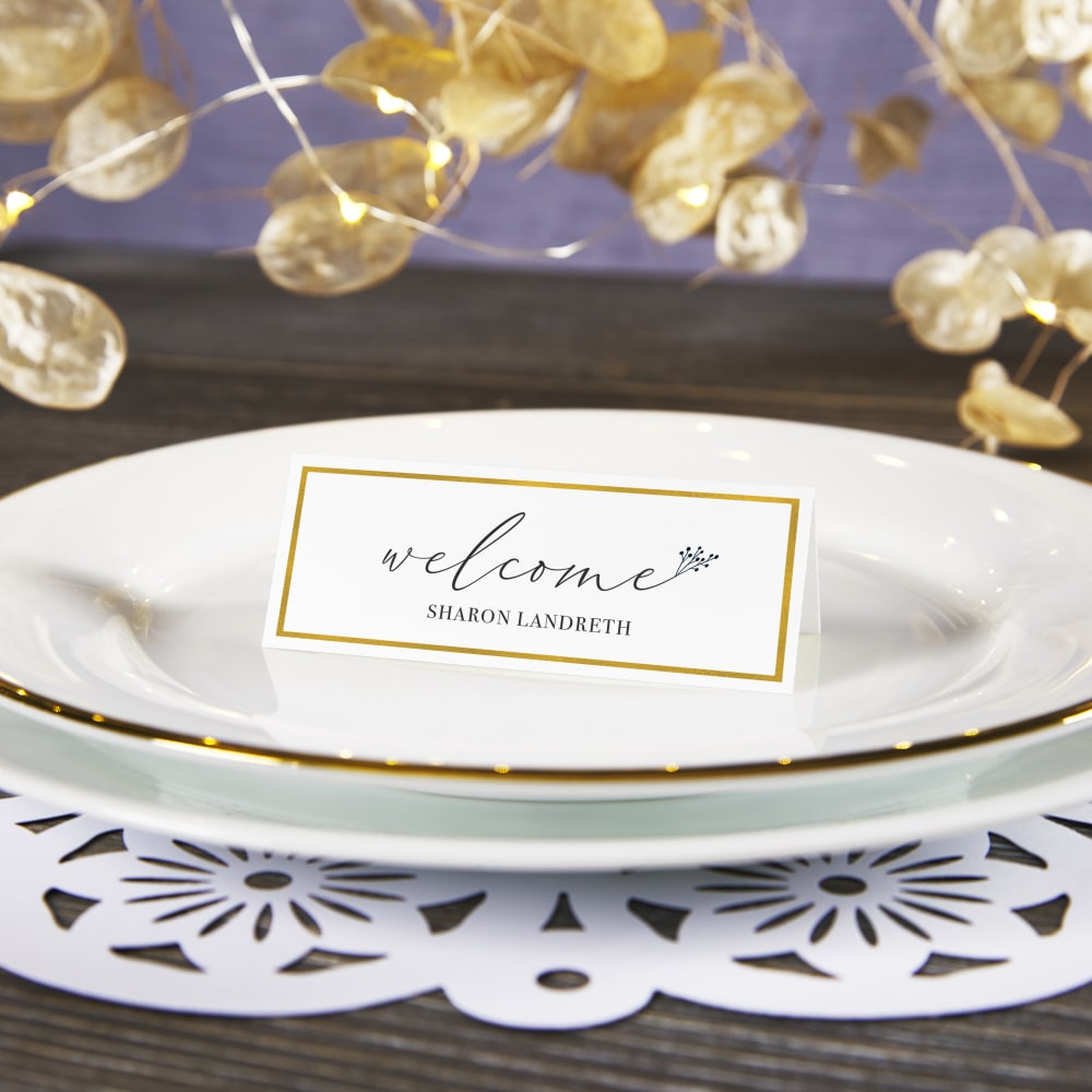 Avery Printable Place Cards With Sure Feed Technology, 1-7/16in x 3-3/4in, White With Gold Border, 150 Blank Place Cards