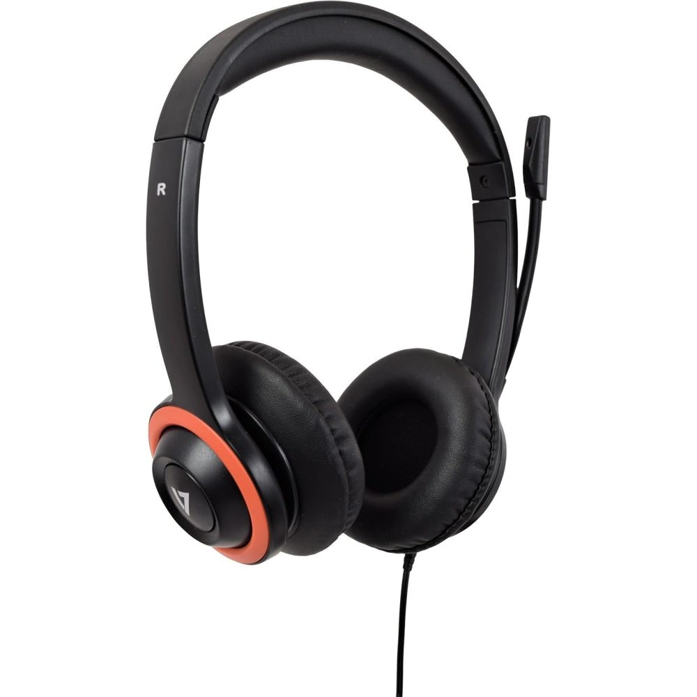 V7 Safe Sound Education K-12 Headset With Microphone, Black/Red