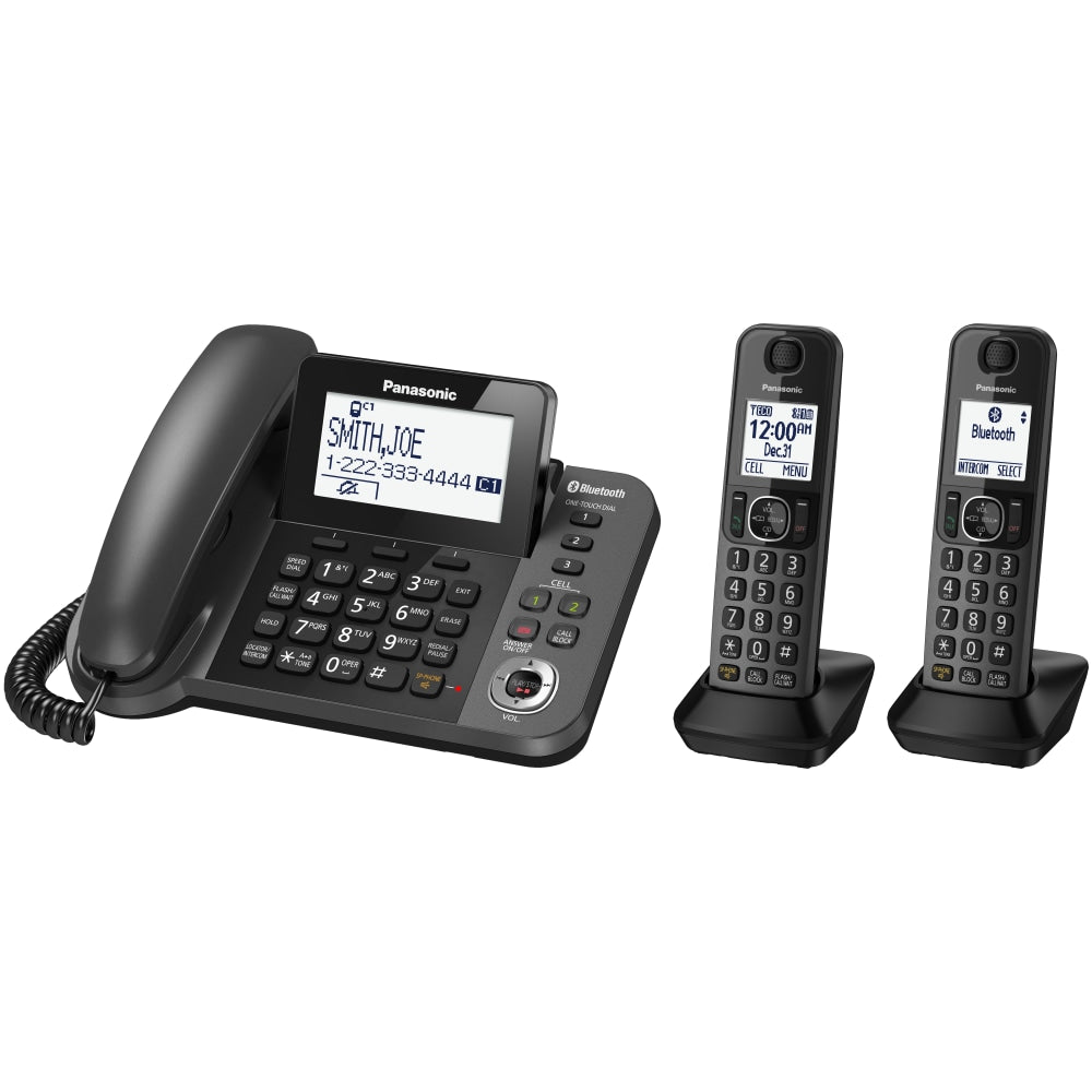 Panasonic Link2Cell Bluetooth DECT 6.0 Phone System And Answering Machine With 1 Corded And 2 Cordless Handsets, KX-TGF382M