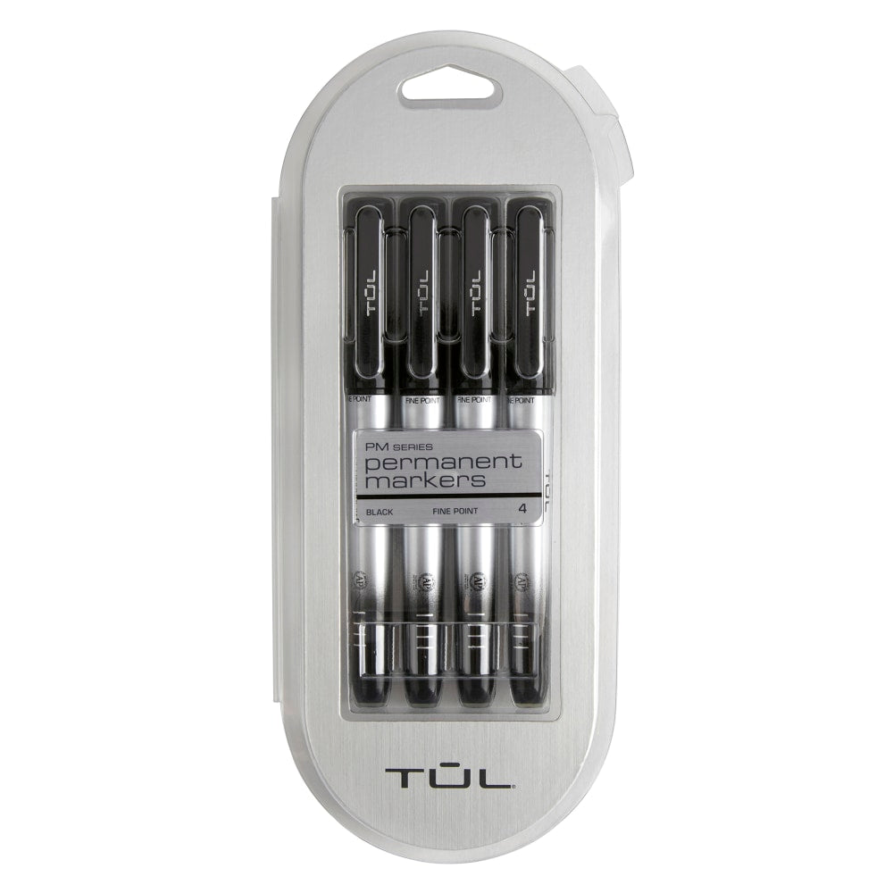 TUL Permanent Markers, Fine Point, Silver Barrel, Black Ink, Pack Of 4 Markers