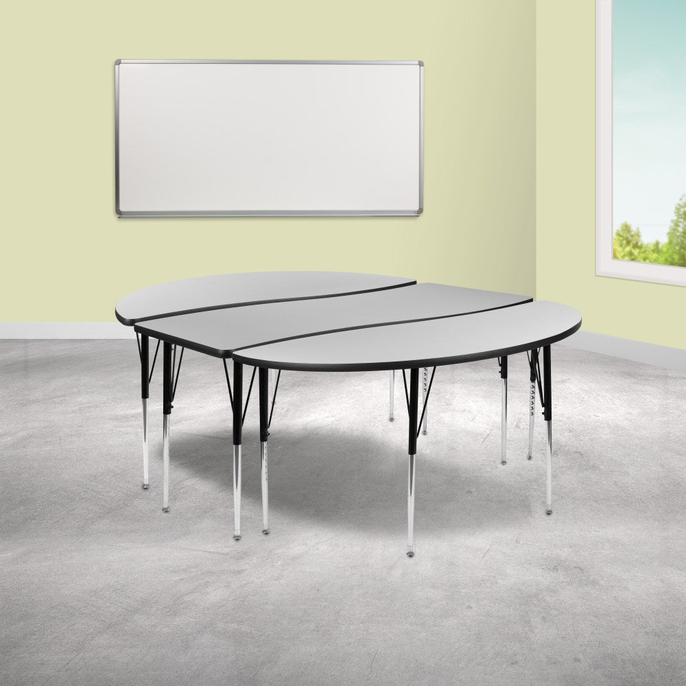 Flash Furniture Oval Wave Flexible Thermal Laminate 3-Piece Activity Table Set With Standard Height-Adjustable Legs, Gray