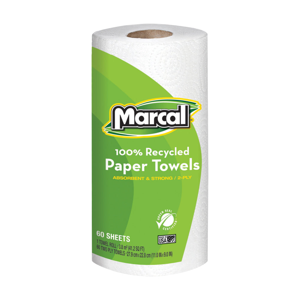 Marcal Small Steps 1-Ply Paper Towels, 100% Recycled, 60 Sheets Per Roll, Pack Of 15 Rolls